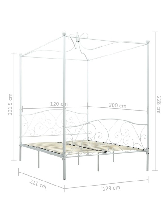 Baldahhiiniga voodiraam, valge, metall, 120 x 200 cm