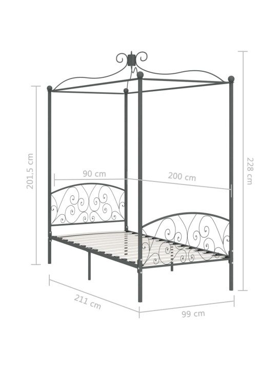 Baldahhiiniga voodiraam, hall, metall, 90 x 200 cm