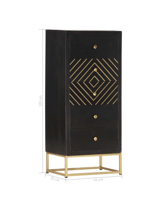 Kummut, must ja kuldne, 45 x 30 x 105 cm mangopuit