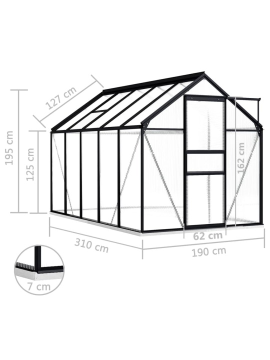 Kasvuhoone alusraamiga, antratsiithall, alumiinium 5,89 m³