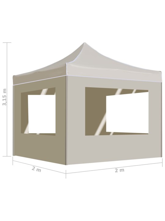 Kokkupandav peotelk seintega, alumiinium, 2 x 2 m kreemjasvalge