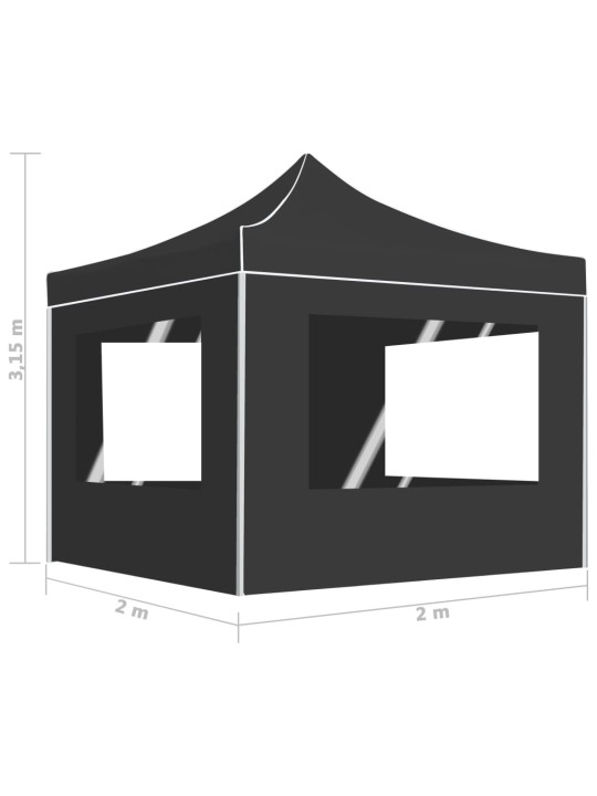 Kokkupandav peotelk seintega, alumiinium, 2 x 2 m, antratsiit