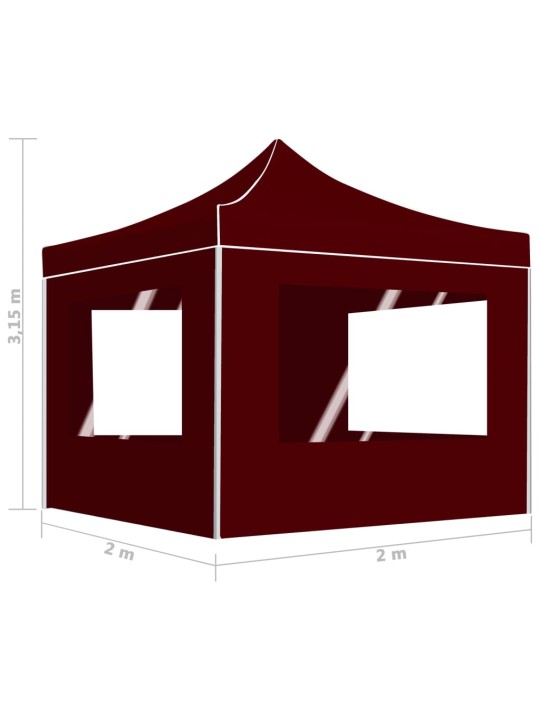 Kokkupandav peotelk seintega, alumiinium, 2 x 2 m bordoopunane