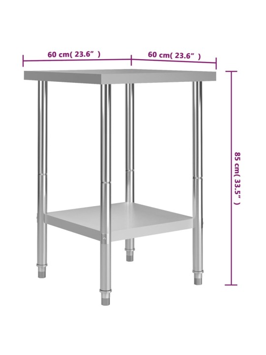 Köögi töölaud, 60 x 60 x 85 cm, roostevaba teras