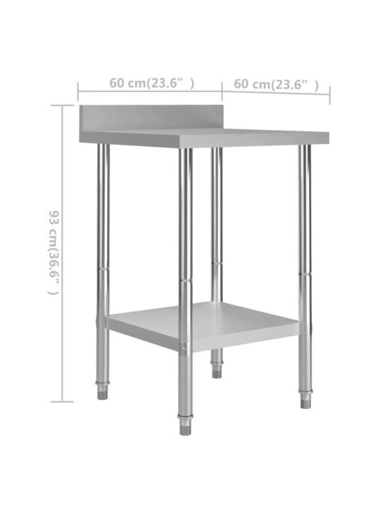 Köögi töölaud pritsmekaitsmega, 60x60x93 cm, roostevaba teras