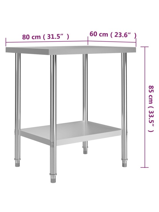 Köögi töölaud, 80 x 60 x 85 cm, roostevaba teras