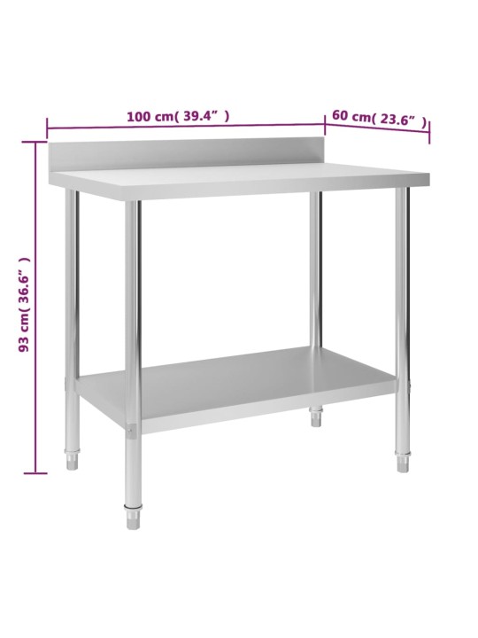 Köögi töölaud pritsmekaitsmega, 100x60x93 cm, roostevaba teras