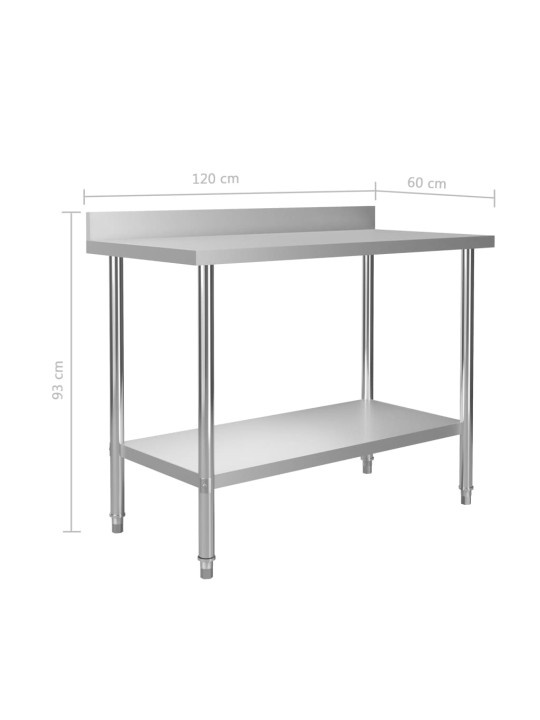 Köögi töölaud pritsmekaitsmega, 120x60x93 cm, roostevaba teras