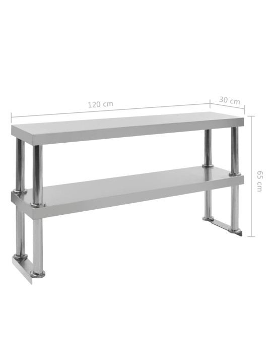 Töölaua 2-korruseline riiul, 120 x 30 x 65 cm, roostevaba teras