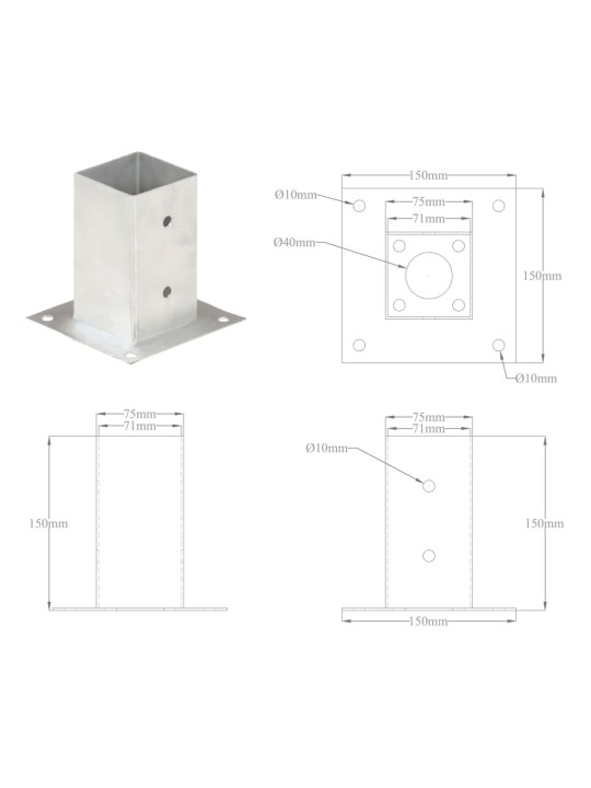 Postiankrud 4 tk, tsingitud metall, 71 mm