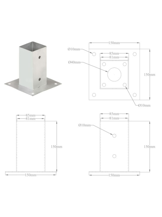 Postiankrud 4 tk, tsingitud metall, 81 mm