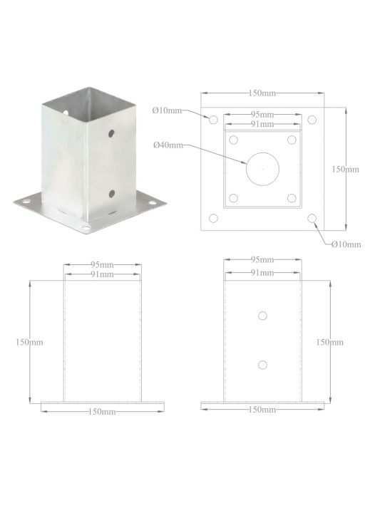 Postiankrud 4 tk, tsingitud metall, 91 mm