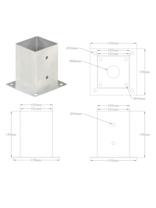 Postiankrud 4 tk, tsingitud metall, 101 mm