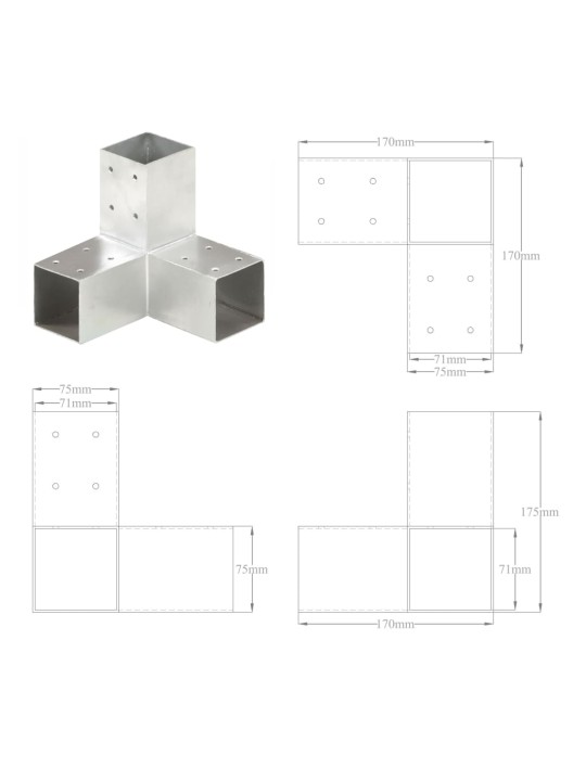 Postiühendused, 4 tk y-kujuline, tsingitud metall, 71 x 71 mm