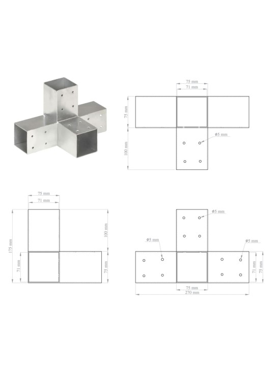 Postiühendus x-kujuline, tsingitud metall, 71 x 71 mm