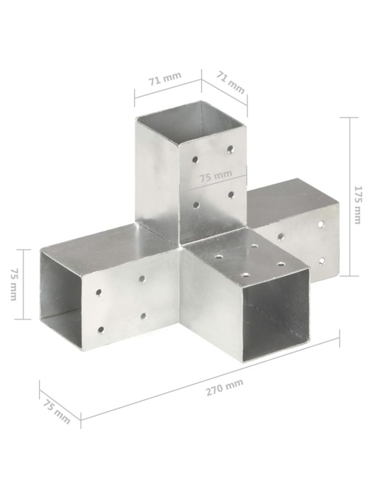 Postiühendused, 4 tk x-kujuline, tsingitud metall, 71 x 71 mm