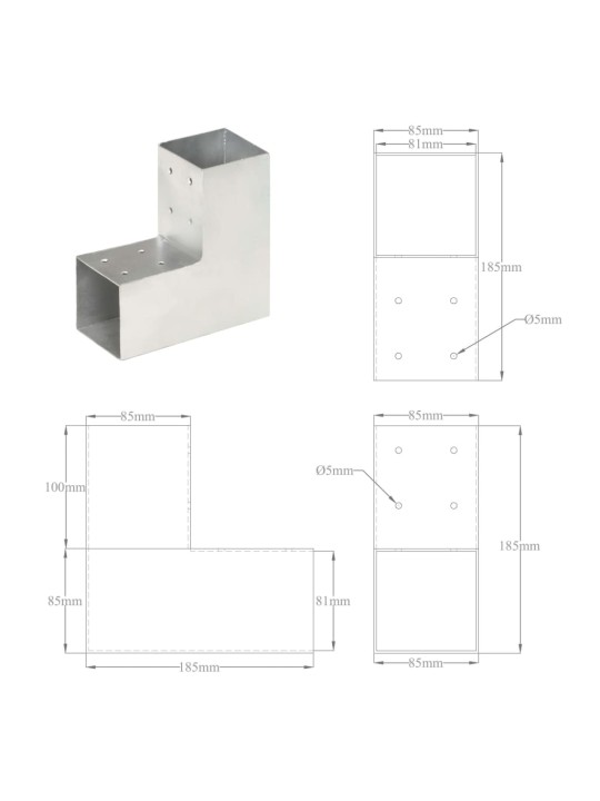 Postiühendused, 4 tk l-kujuline, tsingitud metall, 81 x 81 mm