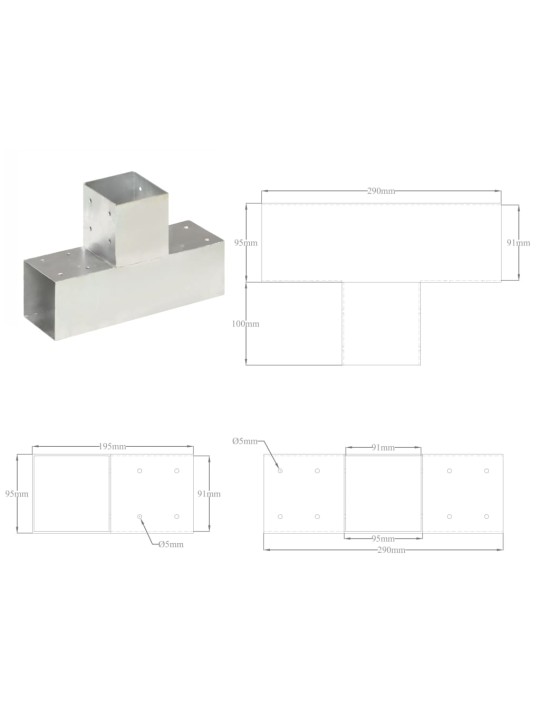 Postiühendused, 4 tk t-kujuline, tsingitud metall, 91 x 91 mm