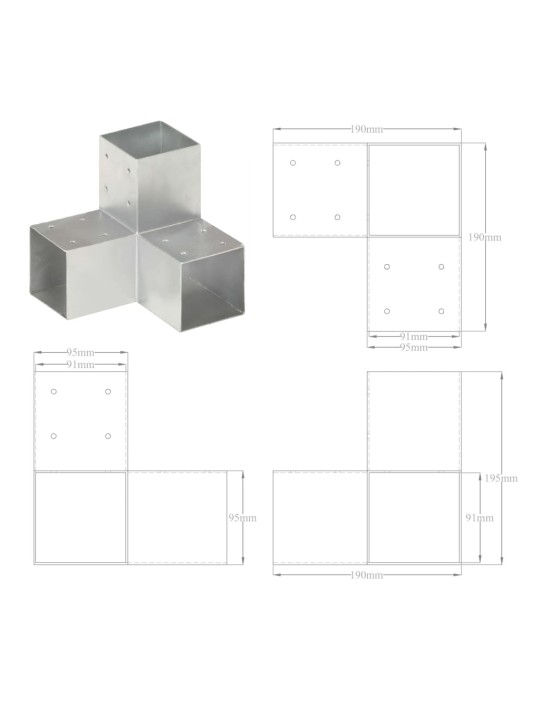 Postiühendused, 4 tk y-kujuline, tsingitud metall, 91 x 91 mm