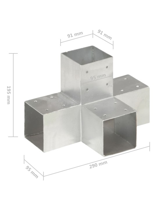 Postiühendused, 4 tk x-kujuline, tsingitud metall, 91 x 91 mm