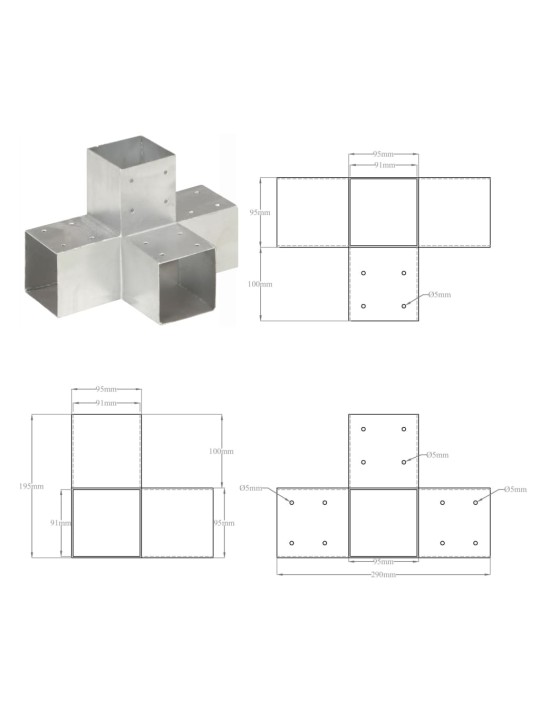 Postiühendused, 4 tk x-kujuline, tsingitud metall, 91 x 91 mm