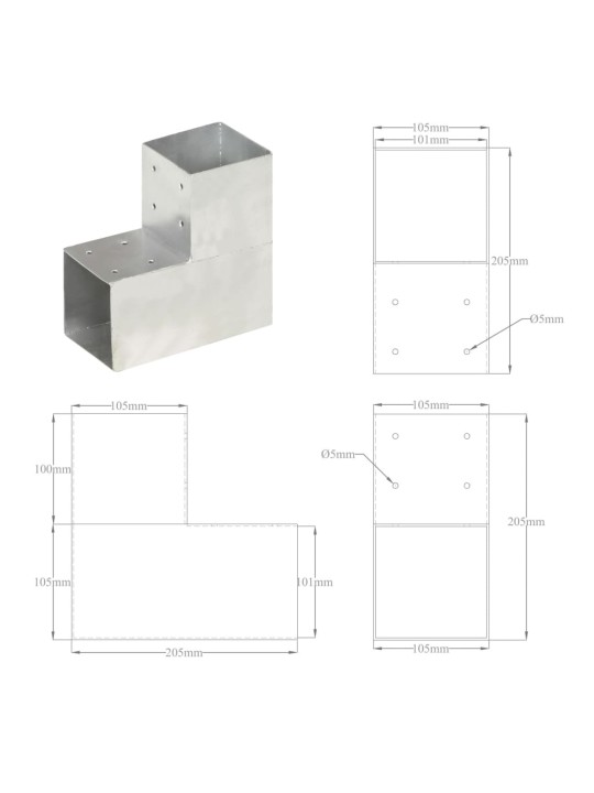 Postiühendused, 4 tk l-kujuline, tsingitud metall, 101 x 101 mm