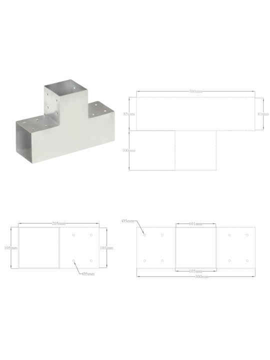 Postiühendused, 4 tk t-kujuline, tsingitud metall, 101 x 101 mm