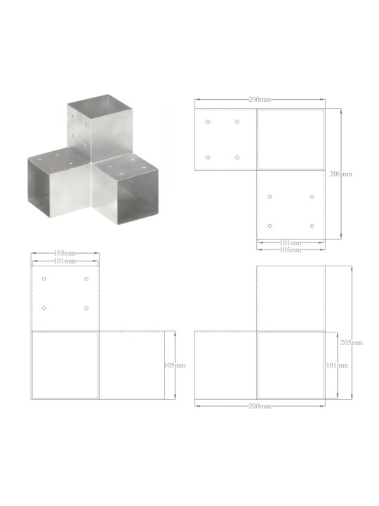 Postiühendused, 4 tk y-kujuline, tsingitud metall, 101 x 101 mm