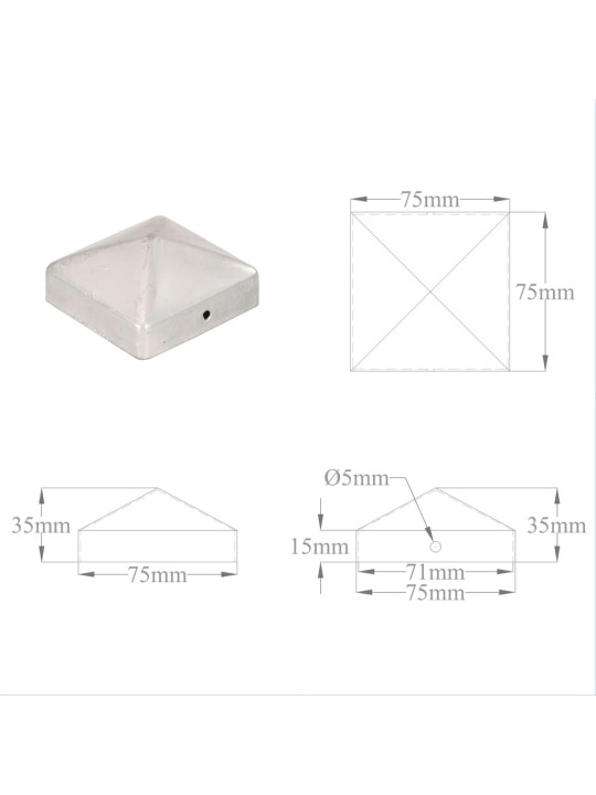 PÜRAMIIDIKUJULINE AIAPOSTIOTS, 6 TK, TSINGITUD METALL, 71X71 MM