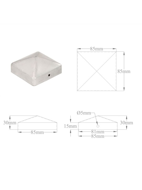 PÜRAMIIDIKUJULINE AIAPOSTIOTS, 6 TK, TSINGITUD METALL, 81X81 MM