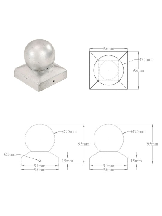 Postiotsad 6 tk, kuulid, tsingitud metall, 91x91 mm