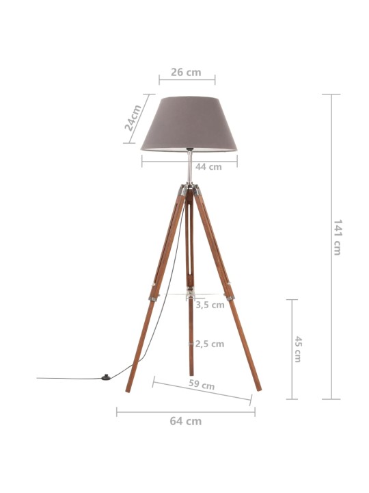 Kolme jalaga põrandalamp, meepruun ja hall tiikpuu, 141 cm