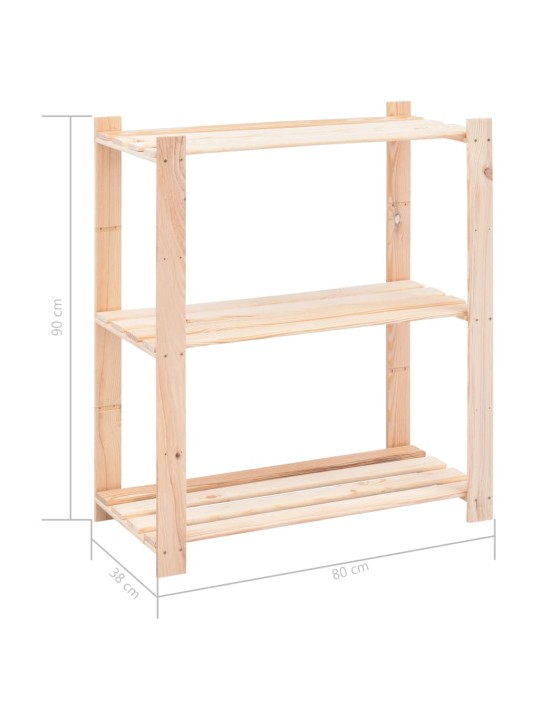 3-korruselised hoiuriiulid, 2 tk, 80x38x90 cm männipuit 150 kg