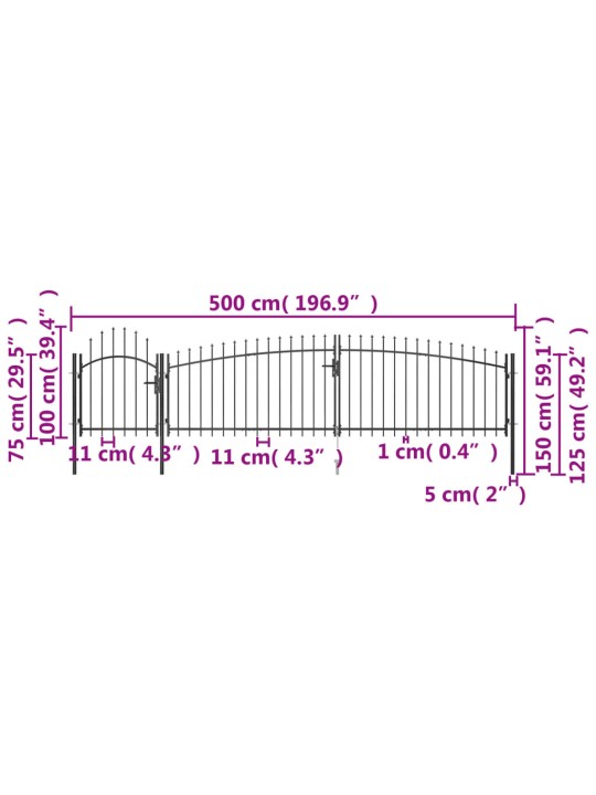 Terava otsaga aed 5 x 1,5  m, must