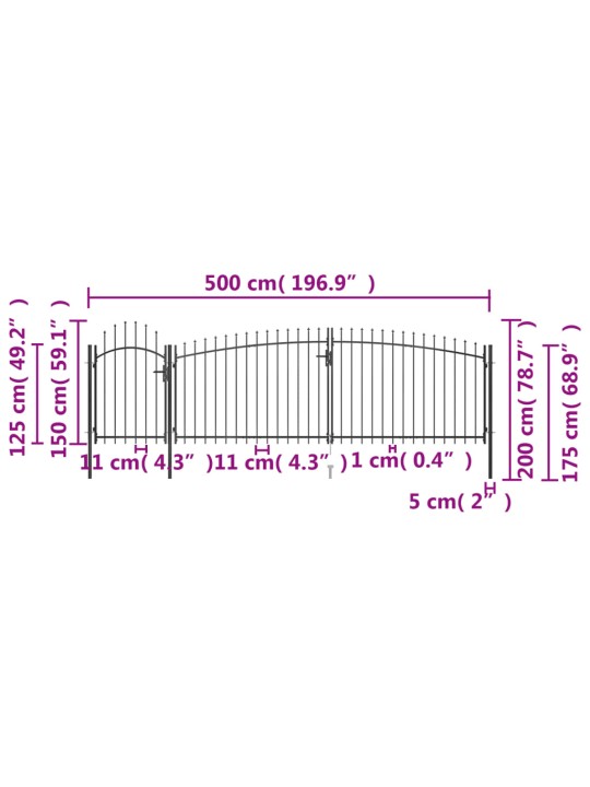 Terava otsaga aiavärav 5 x 2 m, must