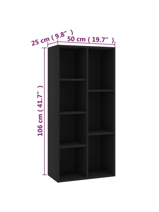 Raamaturiiul must 50 x 25 x 106 cm, puitlaastplaat