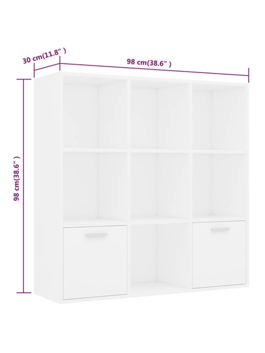 Raamaturiiul valge 98 x 30 x 98 cm puitlaastplaat