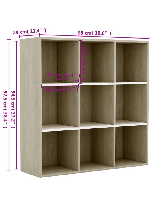 Raamaturiiul valge ja sonoma tamm 98x30x98 cm puitlaastplaat