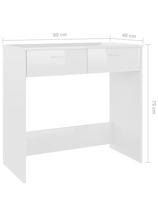 Kirjutuslaud, kõrgläikega valge, 80 x 40 x 75 cm puitlaastplaat