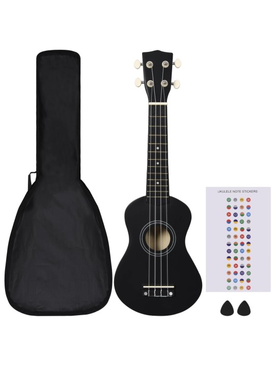 Sopran ukulele komplekt kotiga lastele must 21"