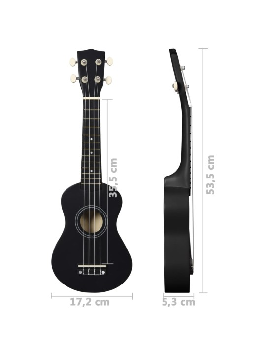 Sopran ukulele komplekt kotiga lastele must 21"