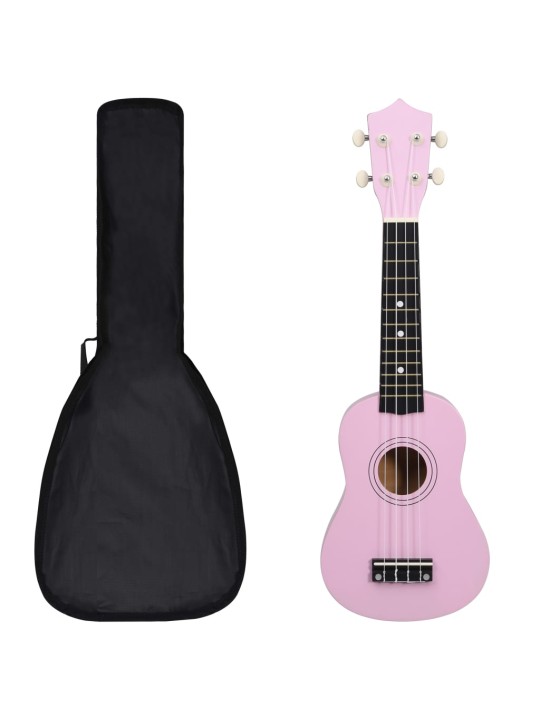 Sopran ukulele komplekt kotiga lastele roosa 21"