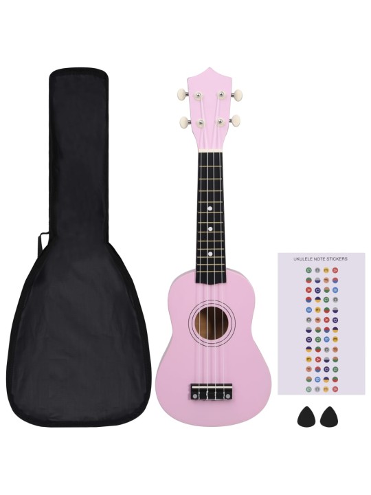 Sopran ukulele komplekt kotiga lastele roosa 21"