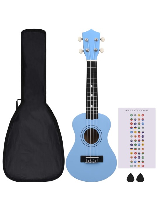 Sopran ukulele komplekt kotiga lastele sinine 21"