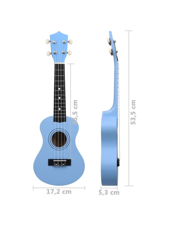 Sopran ukulele komplekt kotiga lastele sinine 21"