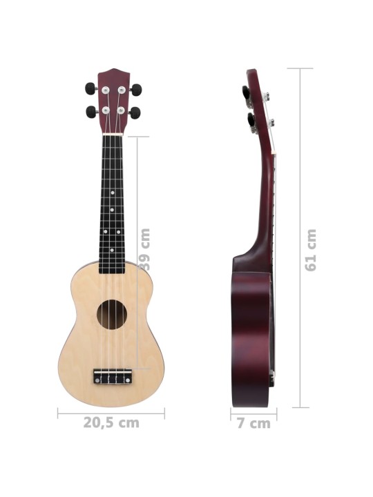 Sopran ukulele komplekt kotiga lastele naturaalne 23"