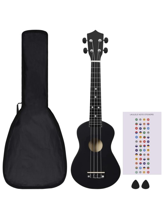 Sopran ukulele komplekt kotiga lastele must 23"