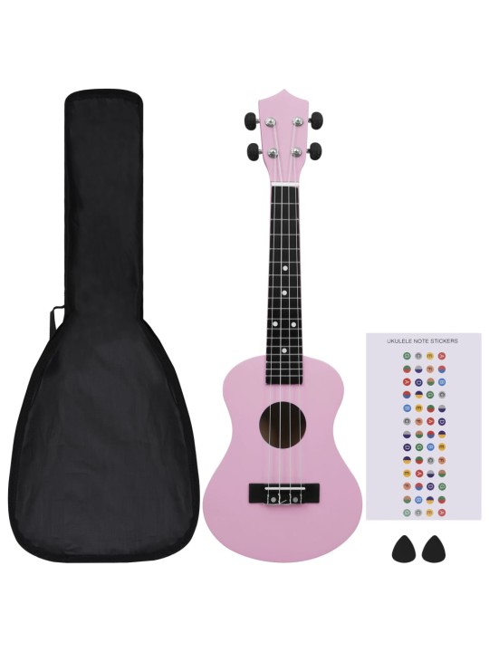 Sopran ukulele komplekt kotiga lastele roosa 23"