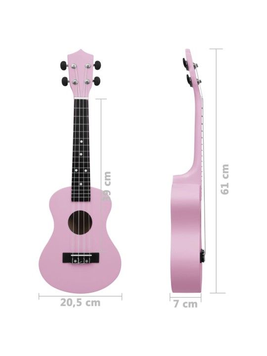 Sopran ukulele komplekt kotiga lastele roosa 23"