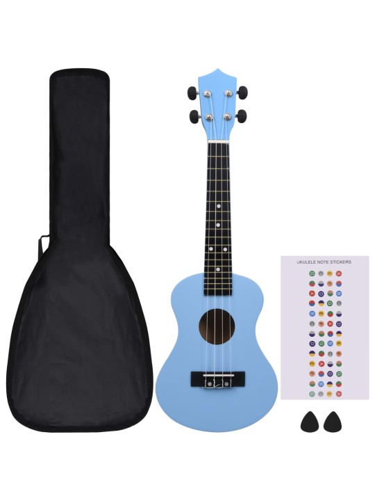 Sopran ukulele komplekt kotiga lastele sinine 23"